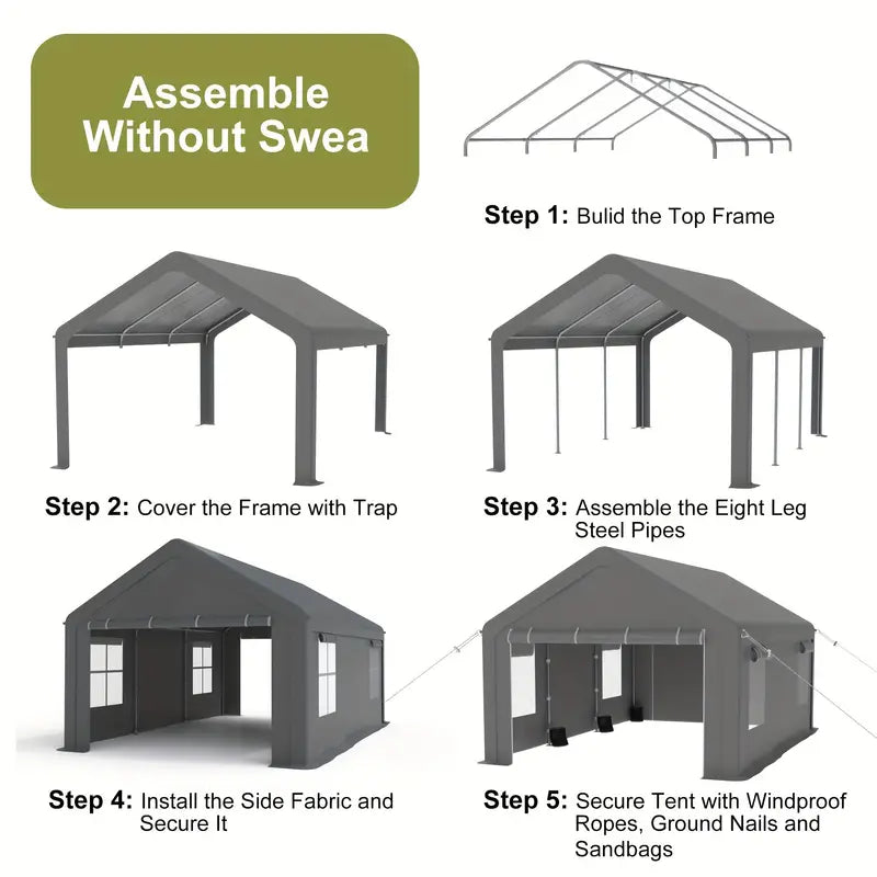 13x20ft Heavy Duty Carport, Portable Garage with 4 Roll-up Doors & 4 Ventilated Windows, 927275a2-605f-43ca-bb6b-a37639ed6912