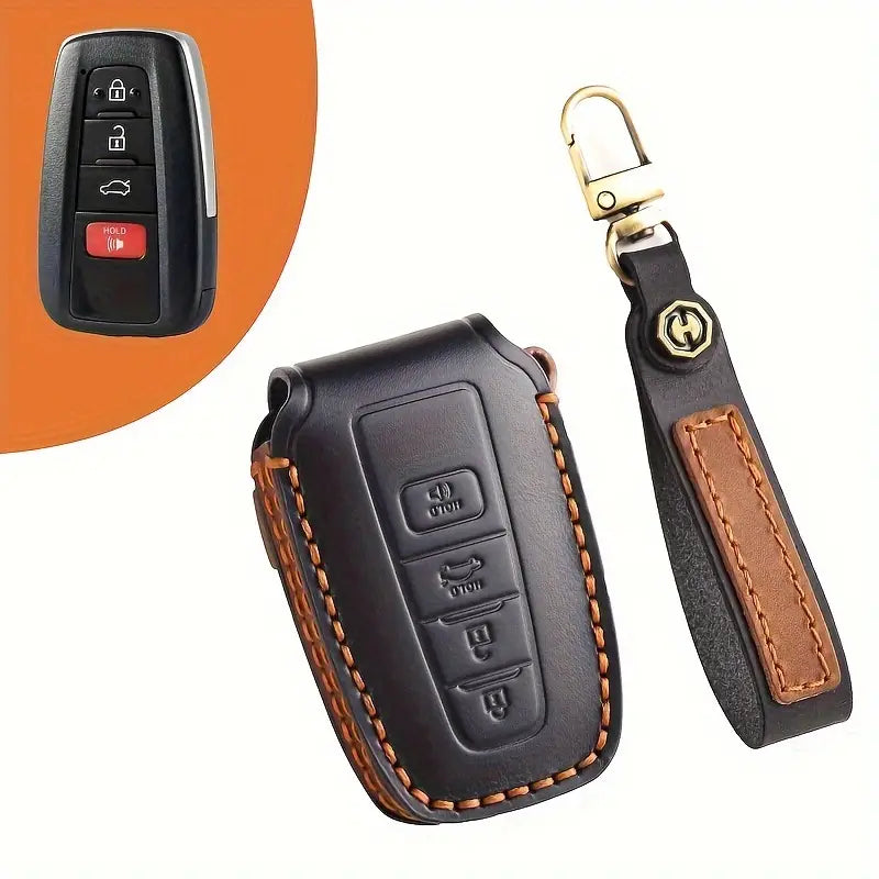 Premium Genuine Leather Key Fob Cover for Toyota Model 4 Black 9d170207-1f73-4315-9e51-fdef18fce6a4