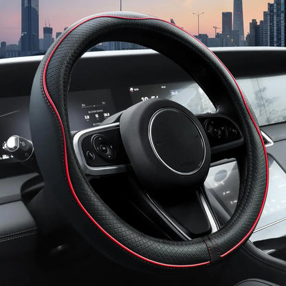 Microfiber Leather Steering Wheel Cover – Anti-Slip, Waterproof, Perfect Fit 14.5–15 Black with Red line Main_01_5d37503d-f484-440e-836d-5591815a601a