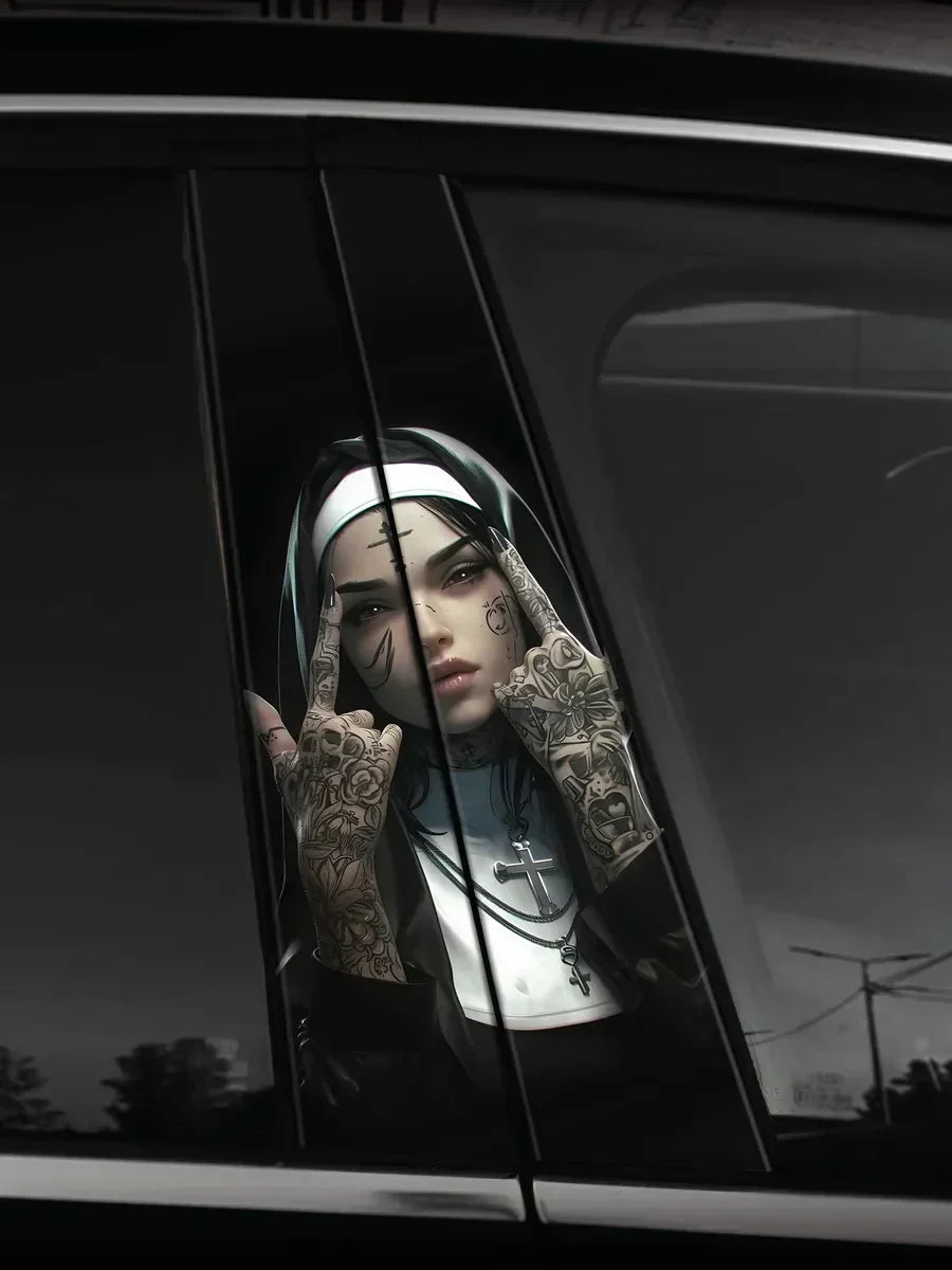 2Pcs Matte Vinyl Door Pillar Stickers  “Nun” Style Car Exterior Decals