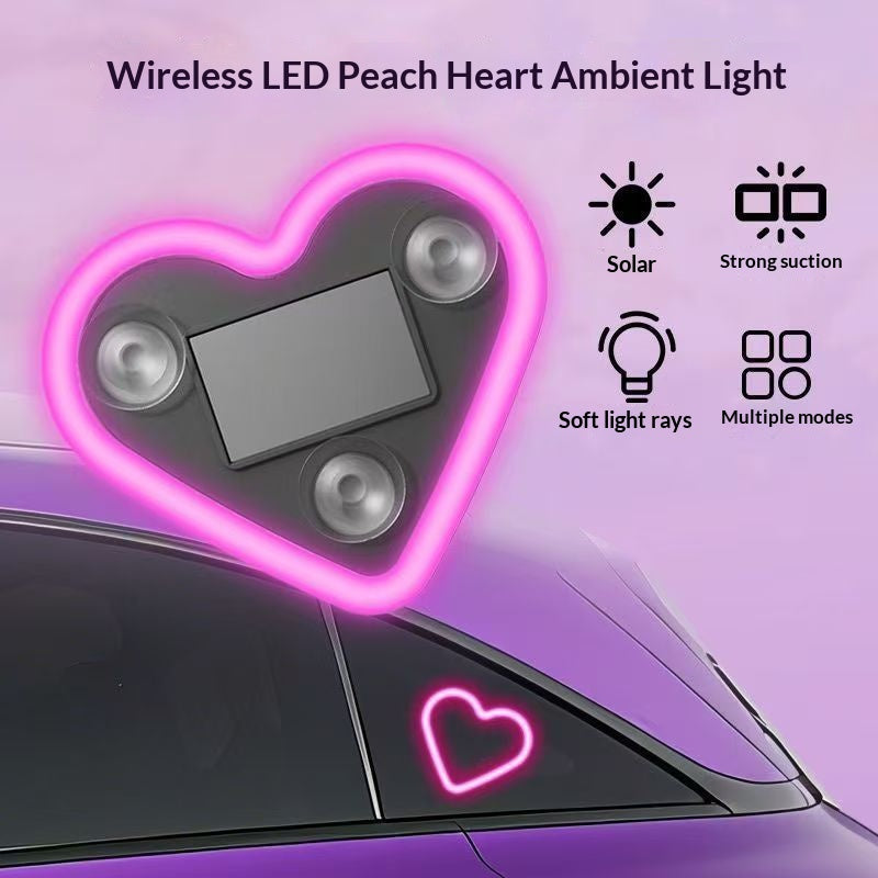 Solar-Powered Wireless Heart-Shaped LED Car Interior Neon Glow – Heart Atmosphere C-Pillar Light & Window Decoration