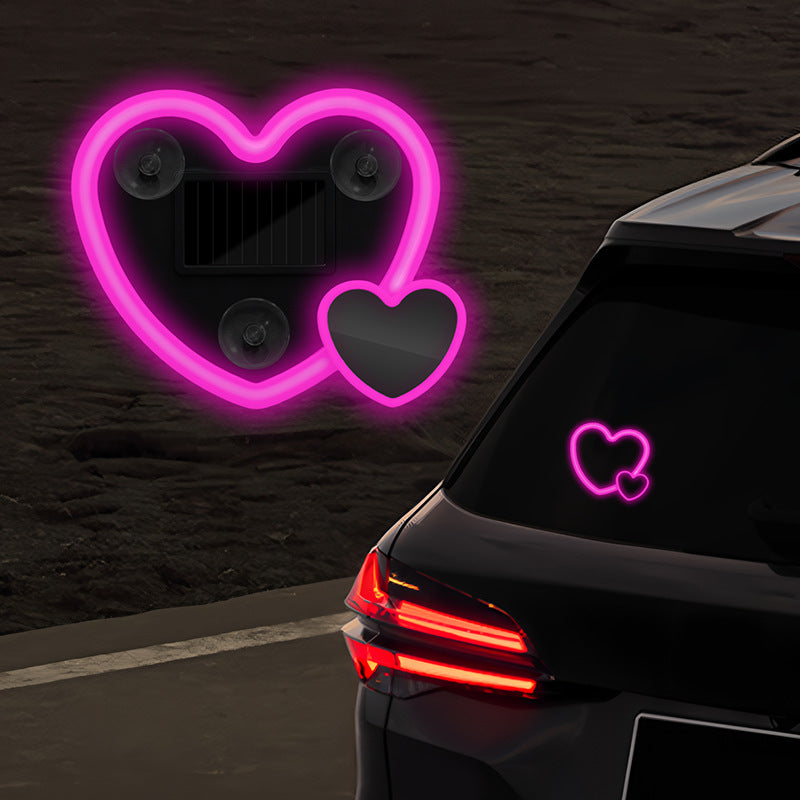 Solar-Powered Wireless Heart-Shaped LED Car Interior Neon Glow – Heart Atmosphere C-Pillar Light & Window Decoration