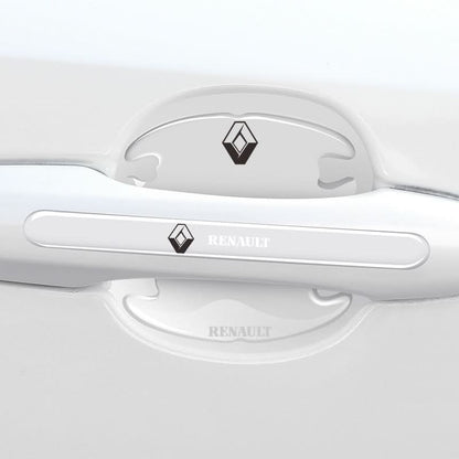 Car door handle protection strip with Renault logo