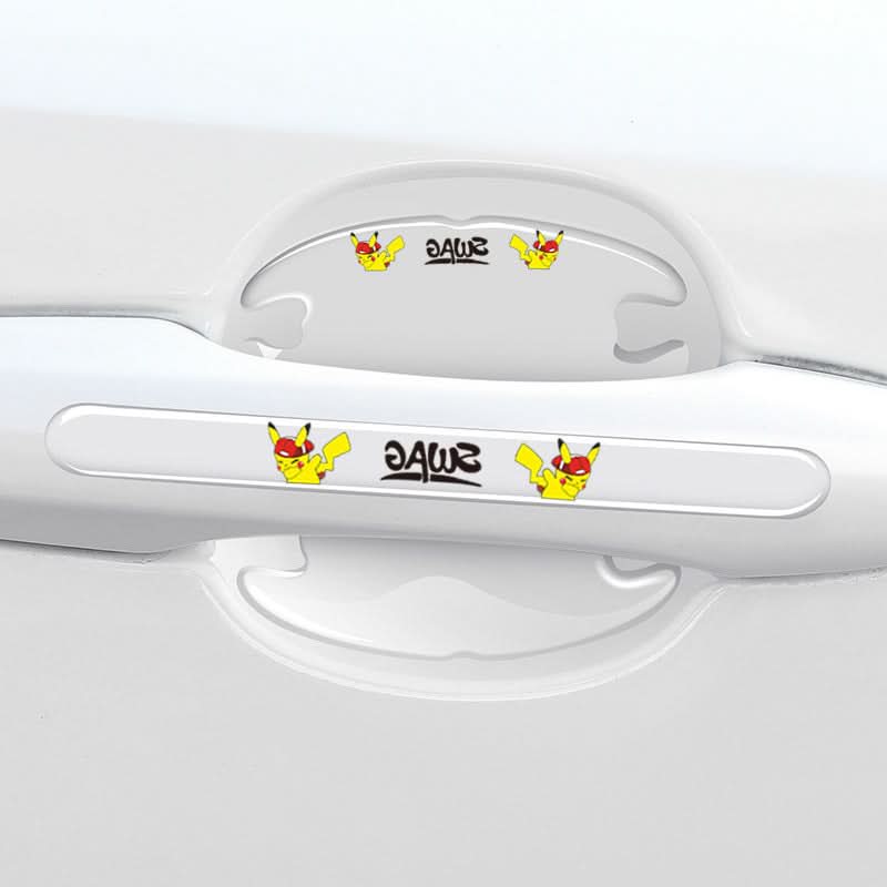 Car door handle protection with Pikachu stickers