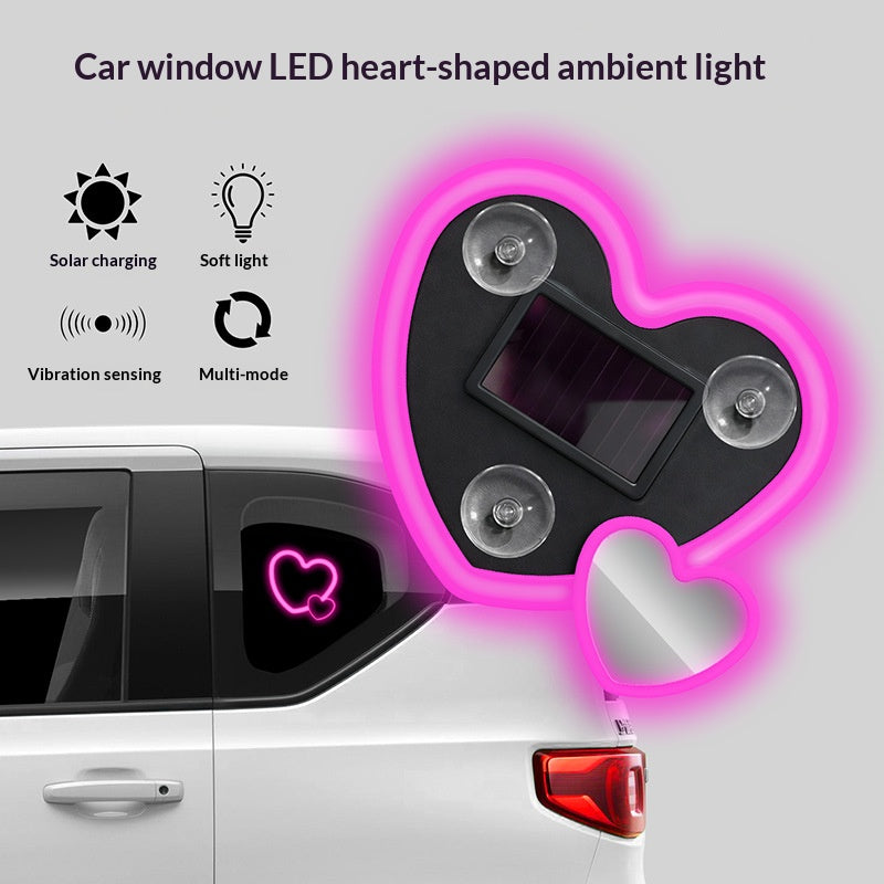 Solar-Powered Wireless Heart-Shaped LED Car Interior Neon Glow – Heart Atmosphere C-Pillar Light & Window Decoration