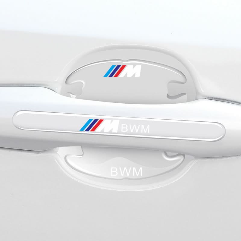 Car door handle protection strip with BMW logo