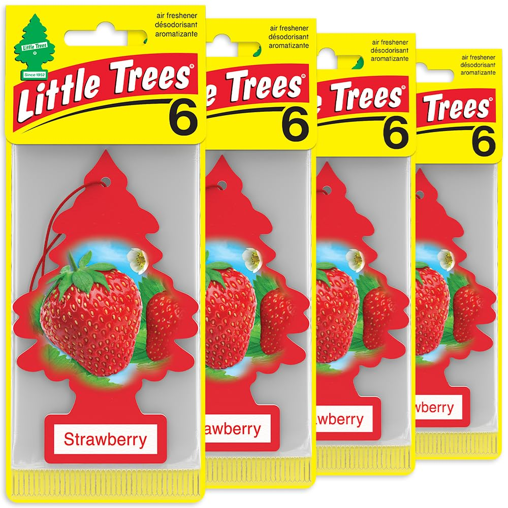 LITTLE TREES Car Air Freshener - Black Ice (24 Pack) | Long-Lasting Hanging Tree Scent for Car & Home Strawberry SKU_09
