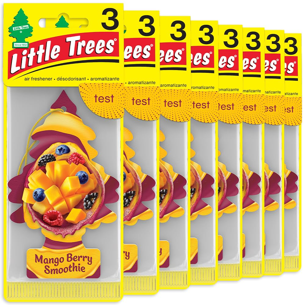 LITTLE TREES Car Air Freshener - Black Ice (24 Pack) | Long-Lasting Hanging Tree Scent for Car & Home Mango Berry Smoothie SKU_16