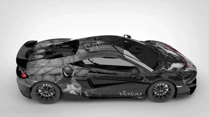 Black and gray sports car with 'Venier' branding on a white background