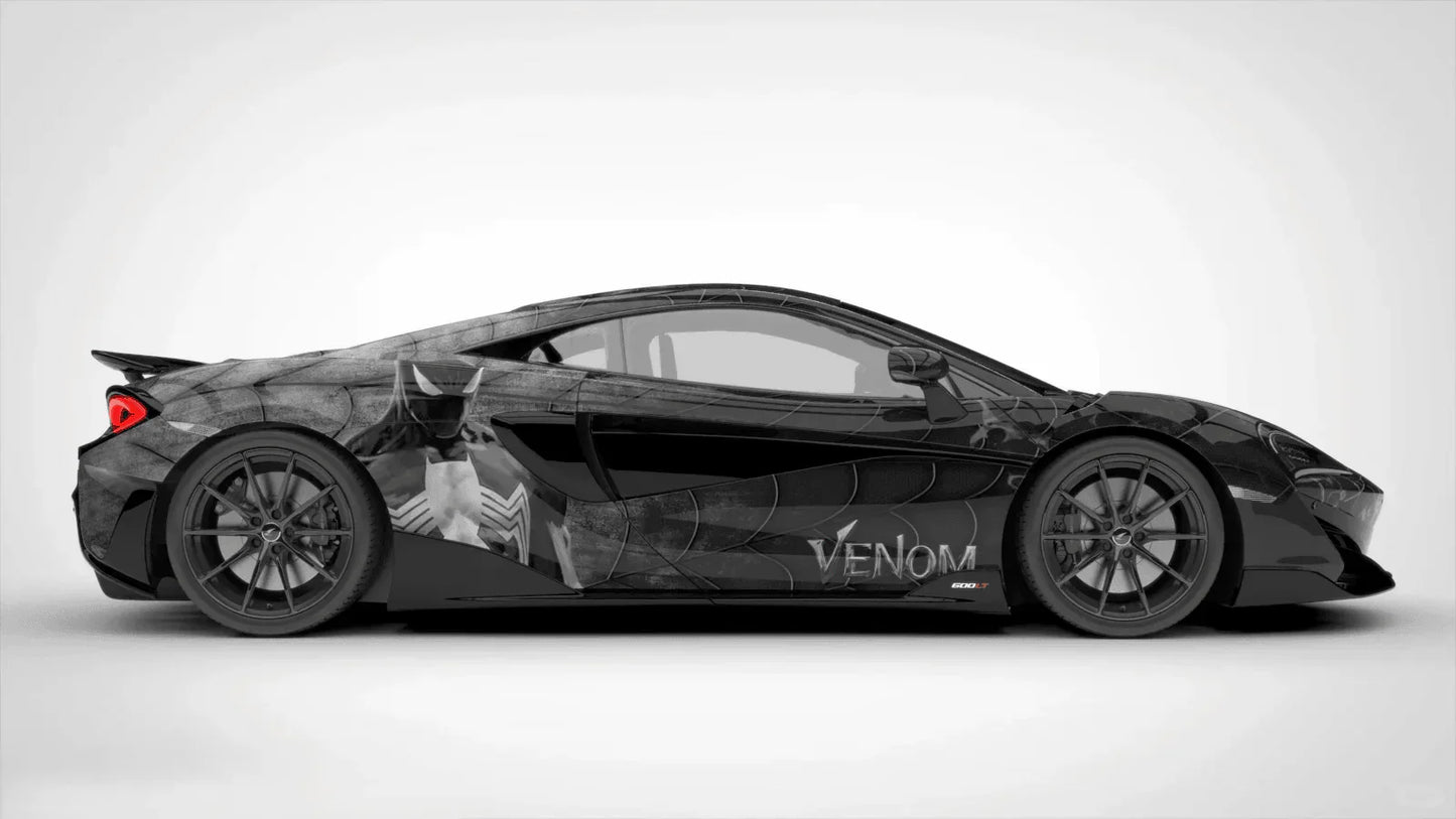 Black sports car with 'Venom' branding on a white background