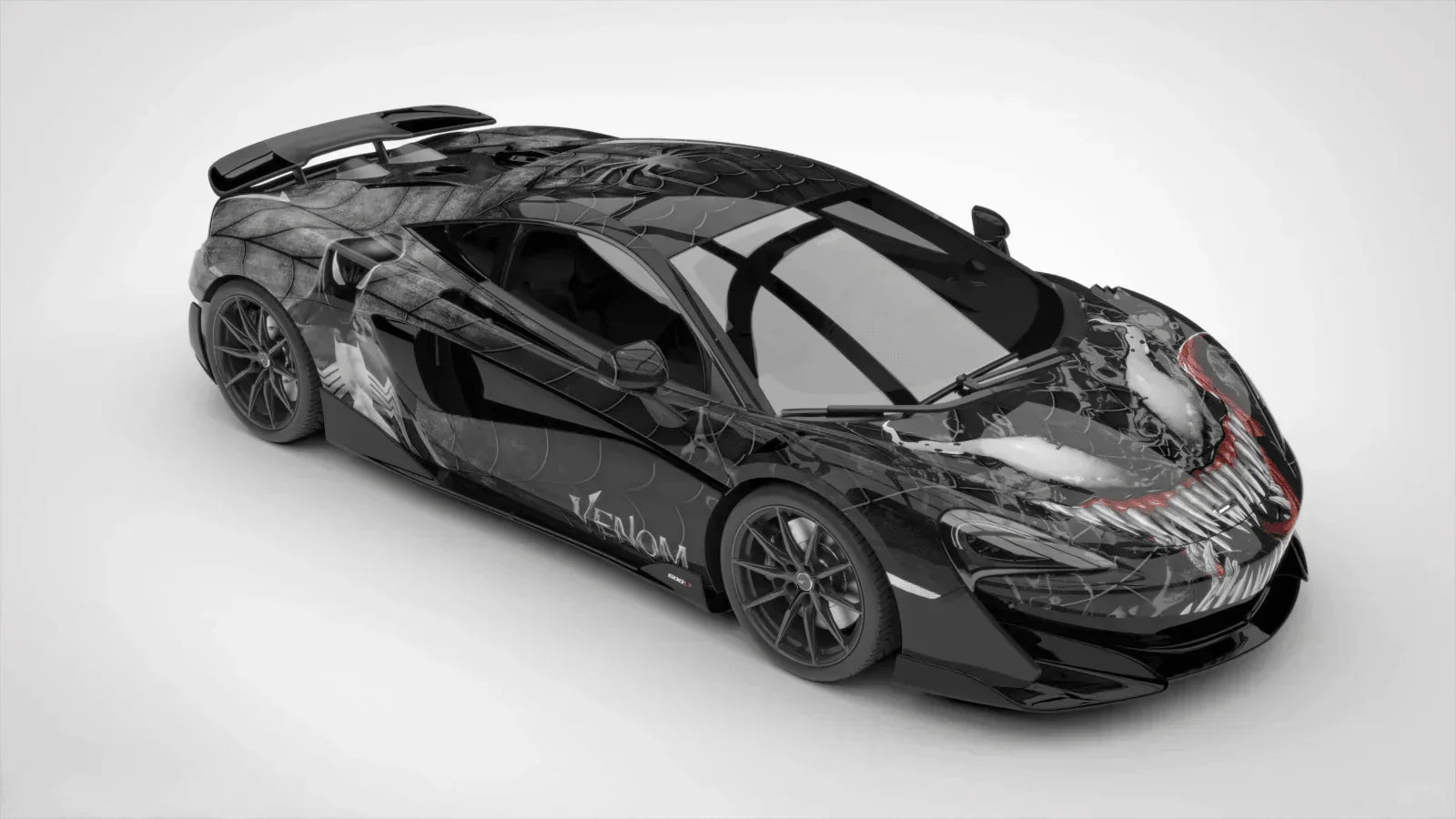 Black and gray sports car with a unique design on a white background
