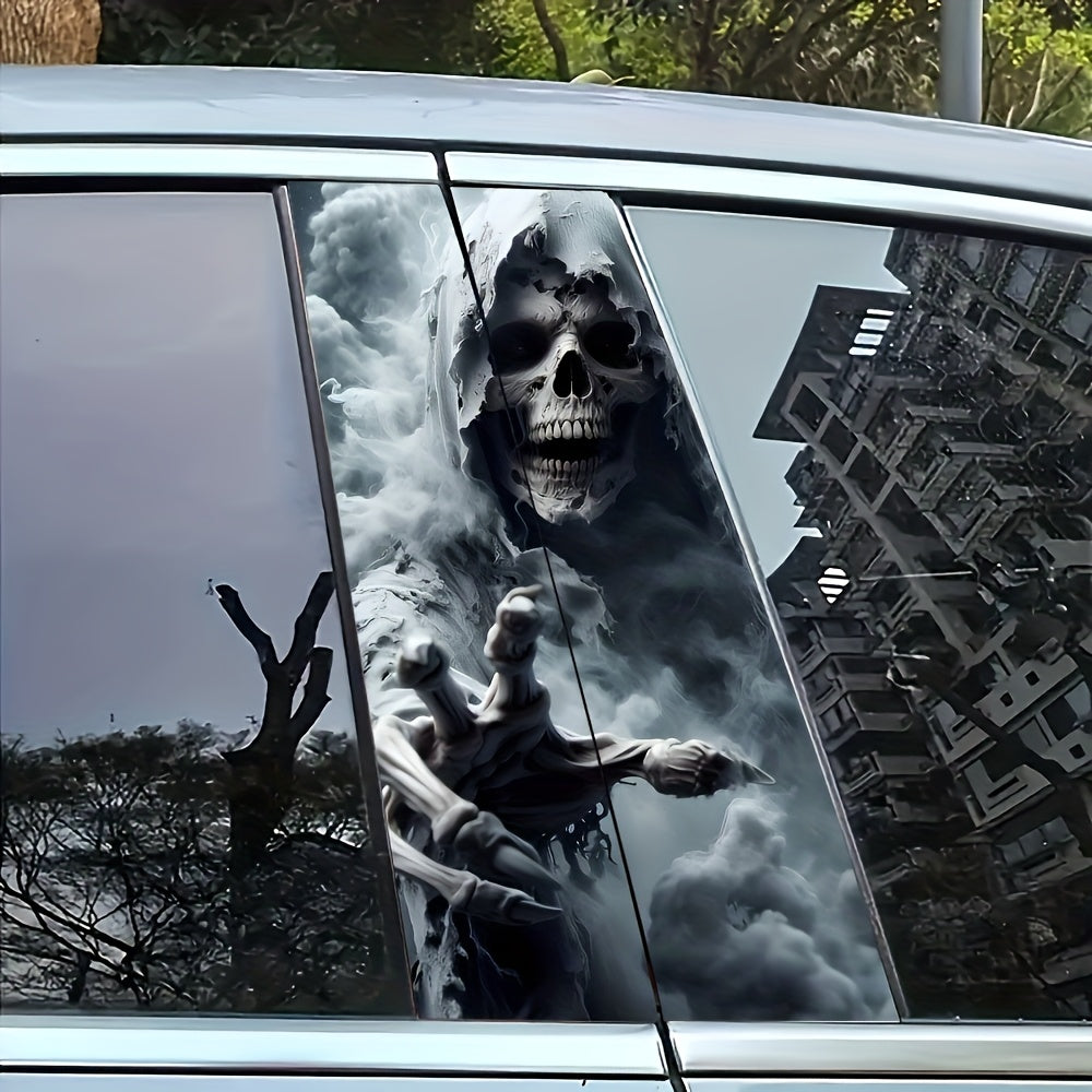 2pcs High-Gloss PVC Skeleton Car Door Post Stickers, Waterproof Anti-Scratch B Pillar Protective Film, Self-Adhesive Decorative Stickers for Cars, Walls, Window Glass