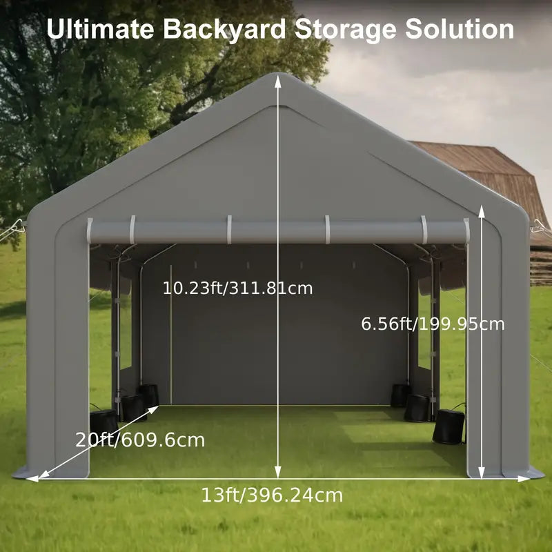 13x20ft Heavy Duty Carport, Portable Garage with 4 Roll-up Doors & 4 Ventilated Windows, a280f0bc-22f8-11ef-88cd-0a580a682b00
