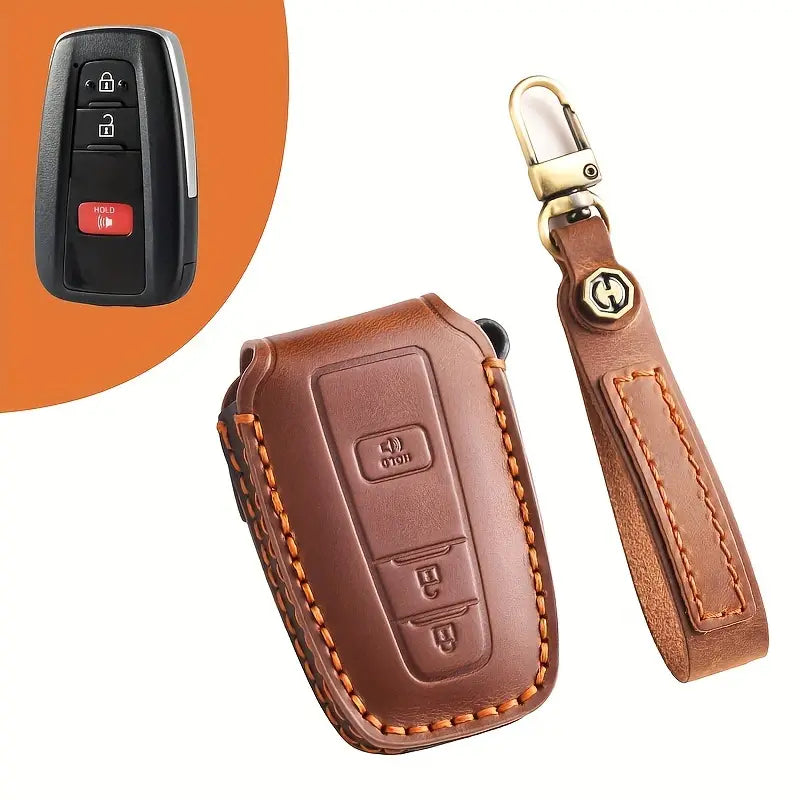 Premium Genuine Leather Key Fob Cover for Toyota Model 2 Brown aaa21f74-ea7f-4506-ad8c-74702b1d18aa_1