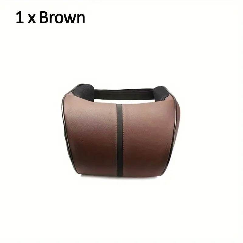 1pc Faux Leather Car Memory Foam Headrest Pillow Comfortable For Long Driving Brown af8f30ab-a3f8-4076-98cf-2ca8dce2bf5d