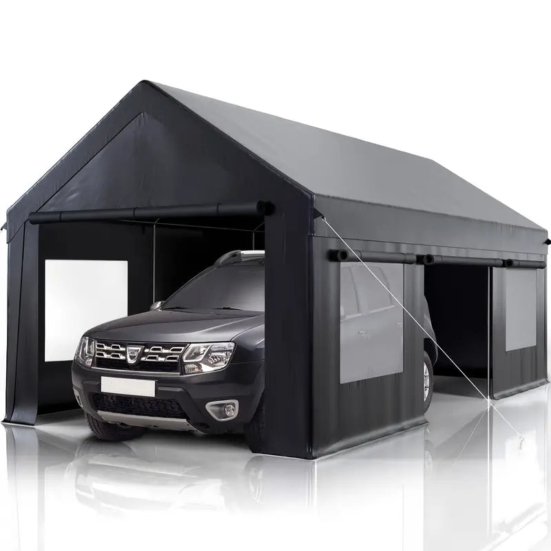 Heavy Duty 12' x 20' Portable Carport with Side Door and Roll-Up Windows Black 12x20 FIT b33b83f1-c1c4-4ece-a22c-4ca252dc15ca