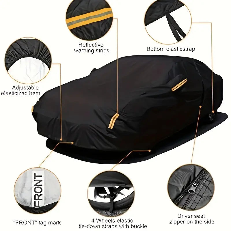 Oxford Cloth Full Car Cover - Waterproof 190T Outdoor Protection with Reflective Warning Tape bebb6e13-a870-4f1a-92d5-aa388ddcc7ba