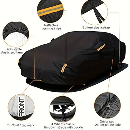 Oxford Cloth Full Car Cover - Waterproof 190T Outdoor Protection with Reflective Warning Tape bebb6e13-a870-4f1a-92d5-aa388ddcc7ba