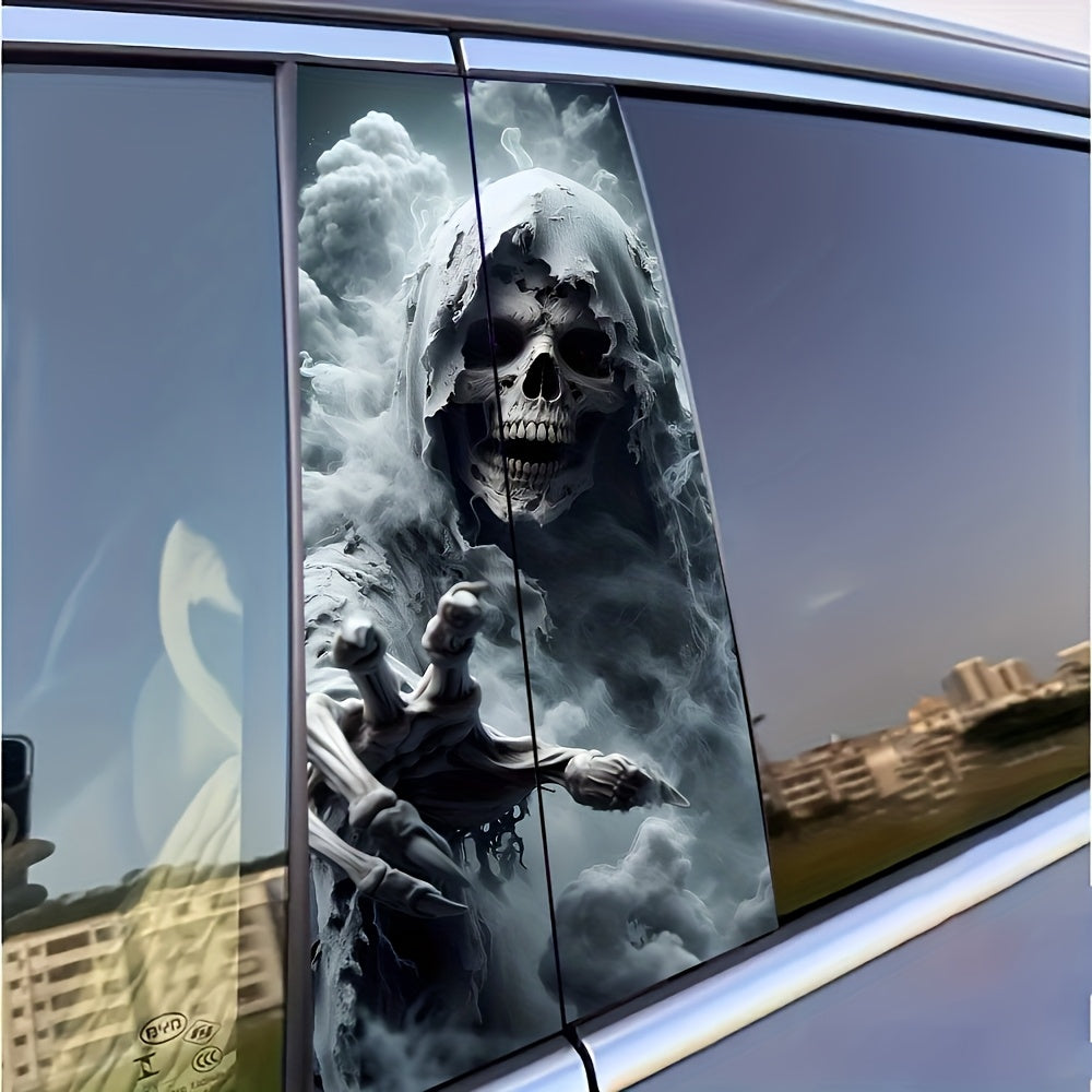 2pcs High-Gloss PVC Skeleton Car Door Post Stickers, Waterproof Anti-Scratch B Pillar Protective Film, Self-Adhesive Decorative Stickers for Cars, Walls, Window Glass