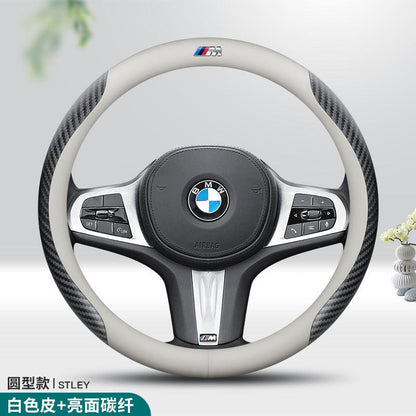 BMW Steering Cover White + glossy carbon fiber ( BMW M ) 38cm bmw-steering-cover-auto-parts-13