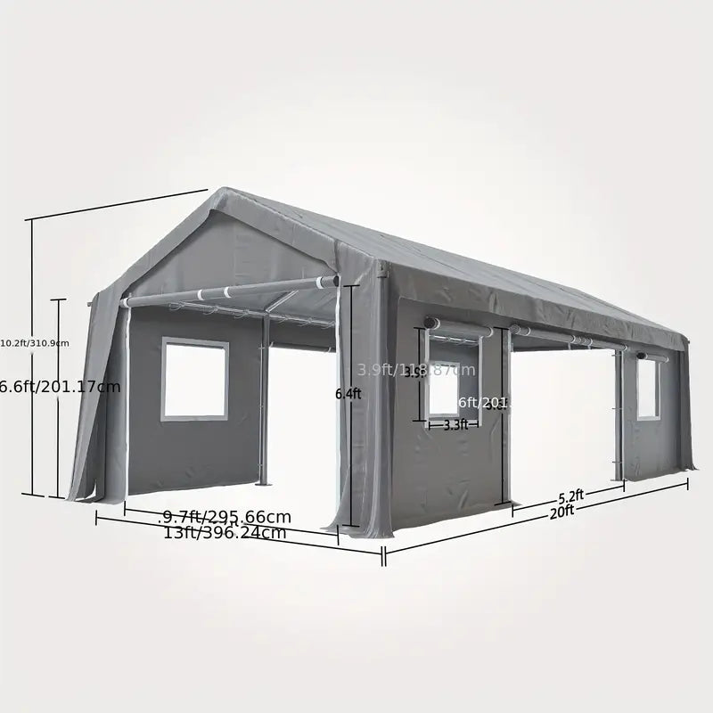 13x20ft Heavy Duty Carport, Portable Garage with 4 Roll-up Doors & 4 Ventilated Windows, c607f9f4-22f8-11ef-9e7a-0a580a660884