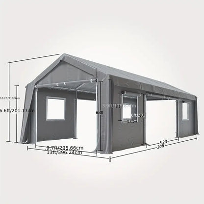 13x20ft Heavy Duty Carport, Portable Garage with 4 Roll-up Doors & 4 Ventilated Windows, c607f9f4-22f8-11ef-9e7a-0a580a660884