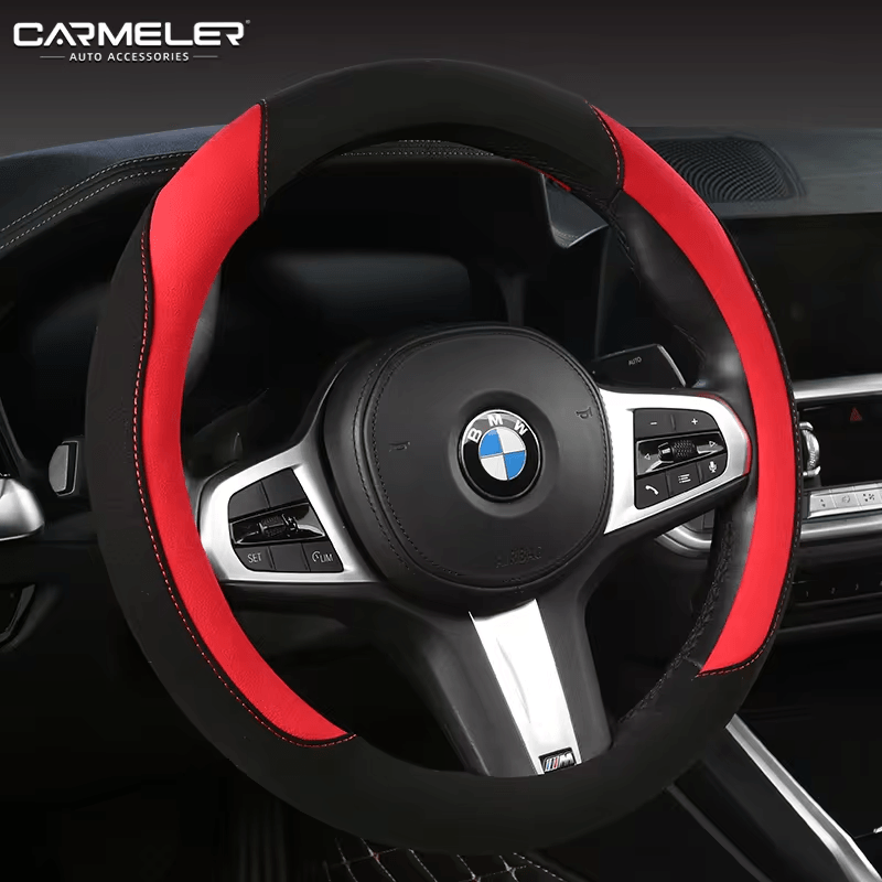 Carbon Fiber Car Steering Wheel Cover 15 inch Breathable Anti Slip Leather Black and red carbon-fiber-car-steering-wheel-cover-15-inch-breathable-anti-slip-leather-auto-parts-1