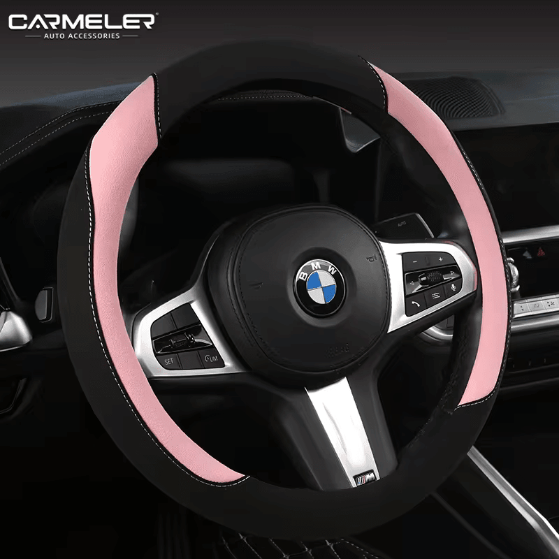 Carbon Fiber Car Steering Wheel Cover 15 inch Breathable Anti Slip Leather Black and pink carbon-fiber-car-steering-wheel-cover-15-inch-breathable-anti-slip-leather-auto-parts-11