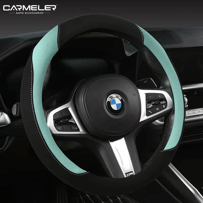 Carbon Fiber Car Steering Wheel Cover 15 inch Breathable Anti Slip Leather Black and green carbon-fiber-car-steering-wheel-cover-15-inch-breathable-anti-slip-leather-auto-parts-8