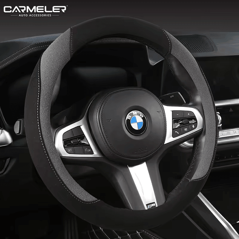 Carbon Fiber Car Steering Wheel Cover 15 inch Breathable Anti Slip Leather Black and grey carbon-fiber-car-steering-wheel-cover-15-inch-breathable-anti-slip-leather-auto-parts-9