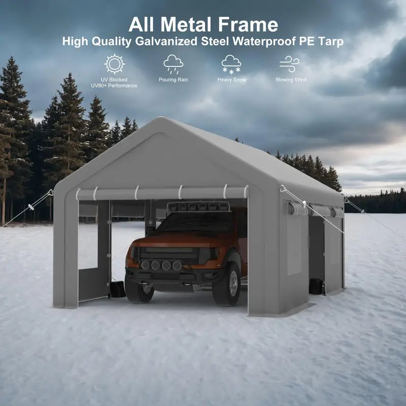 13x20ft Heavy Duty Carport, Portable Garage with 4 Roll-up Doors & 4 Ventilated Windows, cc184cc5-dcf3-44c5-90a1-26cc640d038c