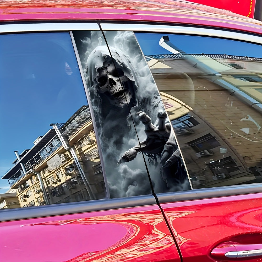 2pcs High-Gloss PVC Skeleton Car Door Post Stickers, Waterproof Anti-Scratch B Pillar Protective Film, Self-Adhesive Decorative Stickers for Cars, Walls, Window Glass