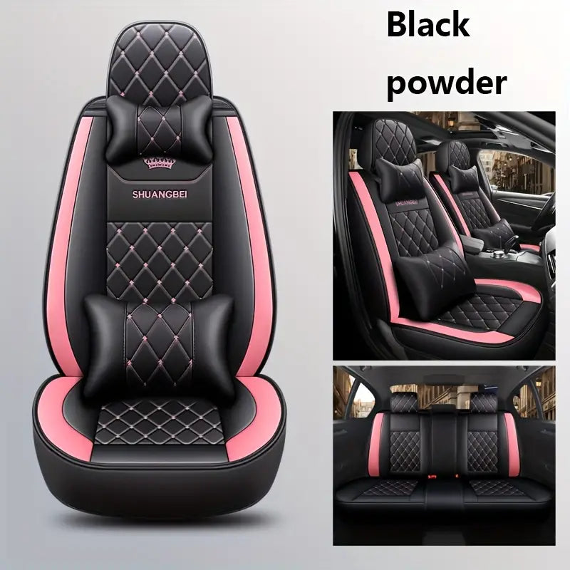 Car Seat Cover Set Full Package Car Seat Cushion Black Pink + 2 Headrest + 2 Pillow dd3874ee40df0459d6fe0aeac3006ad0
