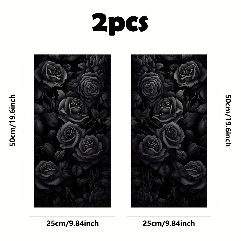 2pcs Black Rose  B-Pillar Stickers, Vinyl, Matte, No Glue Marks, Scratch- And Waterproof, Self-Adhesive