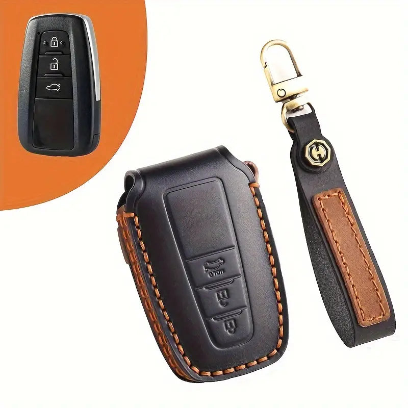Premium Genuine Leather Key Fob Cover for Toyota Model 3 Black e255dbd8-9e3d-47ae-ade1-ac2a2f64f43b