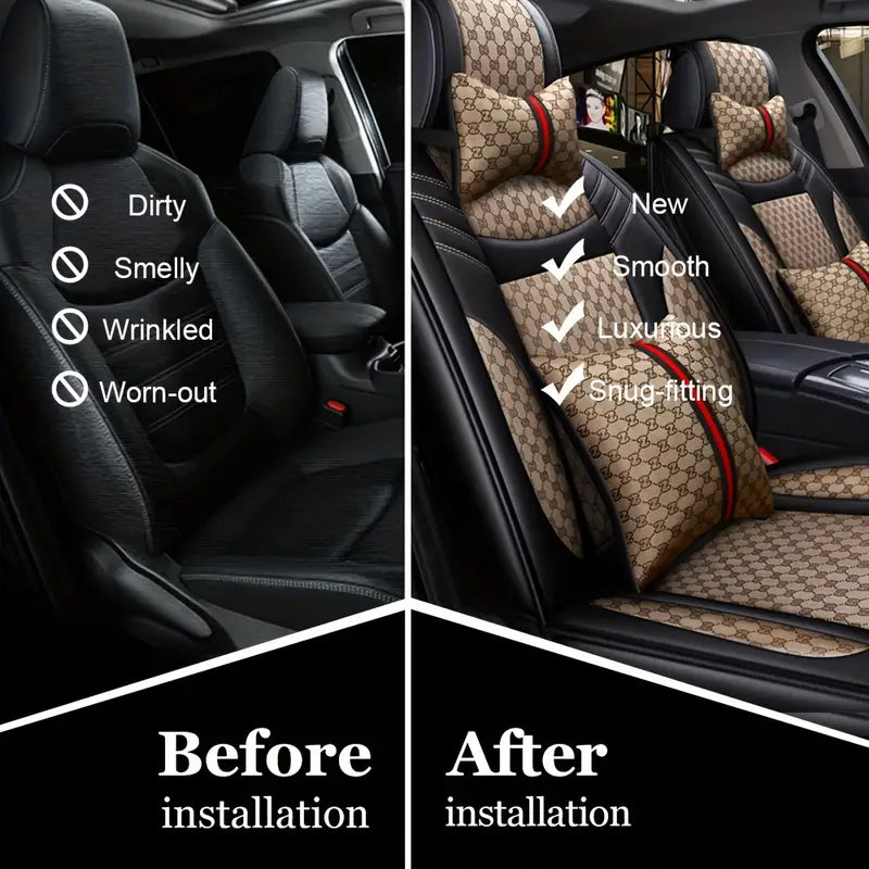 5-Seats Full Set Leather Car Seat Covers Universal Front Rear Protector Mat Pad e39a6462-83fd-4225-8056-0b13c1a06e4b