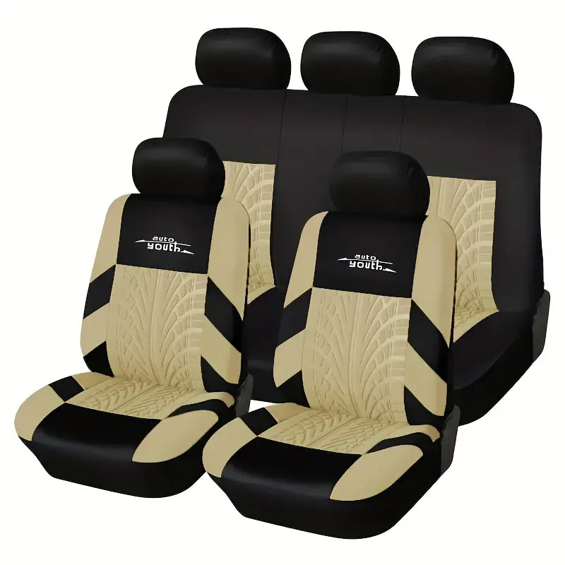 Premium Polyester Fiber Full Set Seat Cover Kit - All-Season Vehicle Seat Protectors Beige e74f9f89-7327-4d17-9adf-dfe1b8161305