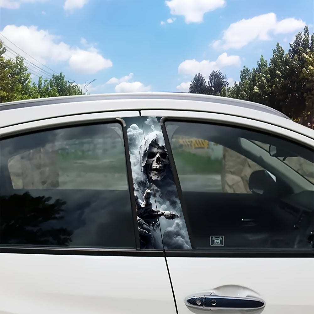 2pcs High-Gloss PVC Skeleton Car Door Post Stickers, Waterproof Anti-Scratch B Pillar Protective Film, Self-Adhesive Decorative Stickers for Cars, Walls, Window Glass