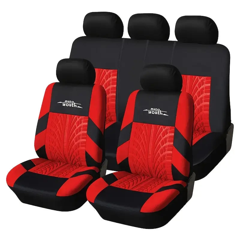 Premium Polyester Fiber Full Set Seat Cover Kit - All-Season Vehicle Seat Protectors Red ef24f58a-1134-43dd-93ee-25c3f3110f39