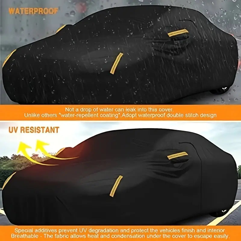 Oxford Cloth Full Car Cover - Waterproof 190T Outdoor Protection with Reflective Warning Tape f9848da5-a6d0-481a-b792-53ec7e202e07
