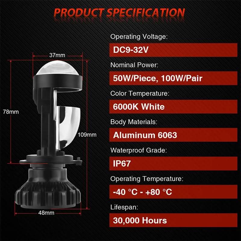 LHD & RHD H4 Bi-LED Mini Projector Lens 100W 20000LM Bulbs Headlight Hi/Lo 6000K lhd-and-rhd-h4-bi-led-mini-projector-lens-100w-20000lm-bulbs-headlight-hilo-6000k-auto-parts-7