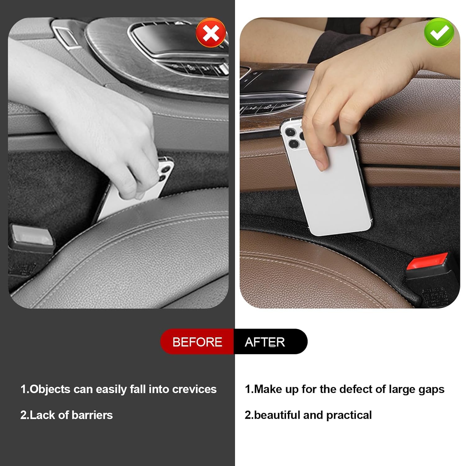 2-Pack Car Seat Gap Filler - Universal Fit PU Leather Crevice Blocker product_image_4