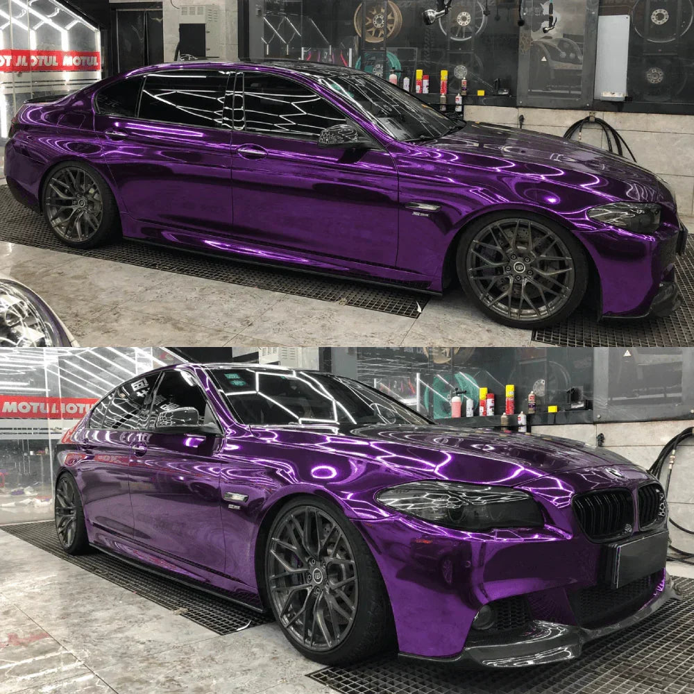 Glossy purple car in a showroom setting