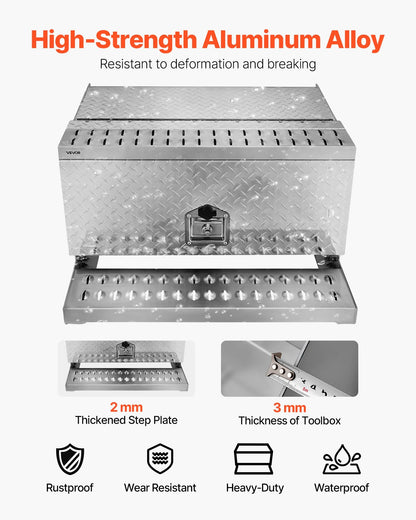 Semi-Truck Step Tool Box, 30" x 29.5" x 15.8" Heavy-Duty Aluminum Diamond Plate Toolbox, Waterproof Cab Entry Step Storage Box with T-Handle Lock & Keys for Flatbed, Crane, and Semi Trucks