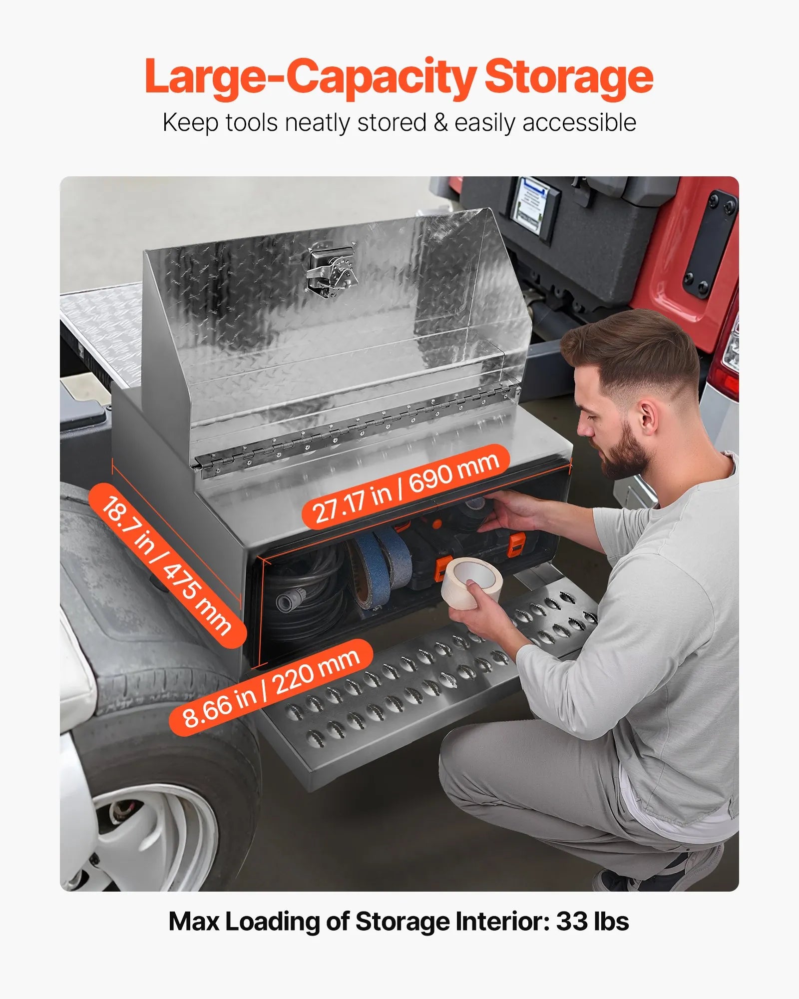 Semi-Truck Step Tool Box, 30" x 29.5" x 15.8" Heavy-Duty Aluminum Diamond Plate Toolbox, Waterproof Cab Entry Step Storage Box with T-Handle Lock & Keys for Flatbed, Crane, and Semi Trucks