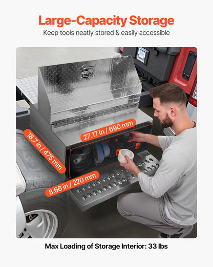 Semi-Truck Step Tool Box, 30" x 29.5" x 15.8" Heavy-Duty Aluminum Diamond Plate Toolbox, Waterproof Cab Entry Step Storage Box with T-Handle Lock & Keys for Flatbed, Crane, and Semi Trucks