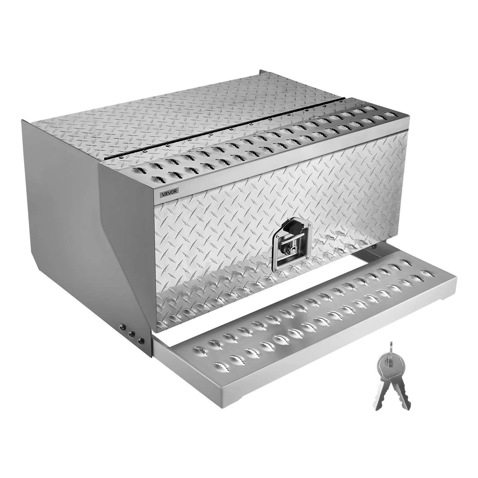 Semi-Truck Step Tool Box, 30" x 29.5" x 15.8" Heavy-Duty Aluminum Diamond Plate Toolbox, Waterproof Cab Entry Step Storage Box with T-Handle Lock & Keys for Flatbed, Crane, and Semi Trucks