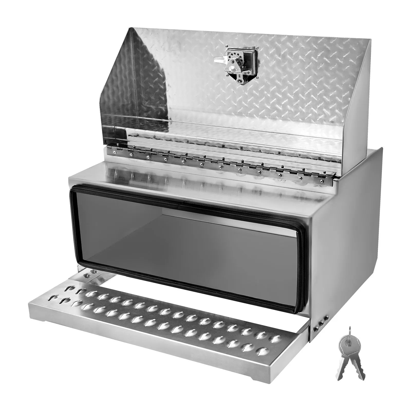 Semi-Truck Step Tool Box, 30" x 29.5" x 15.8" Heavy-Duty Aluminum Diamond Plate Toolbox, Waterproof Cab Entry Step Storage Box with T-Handle Lock & Keys for Flatbed, Crane, and Semi Trucks