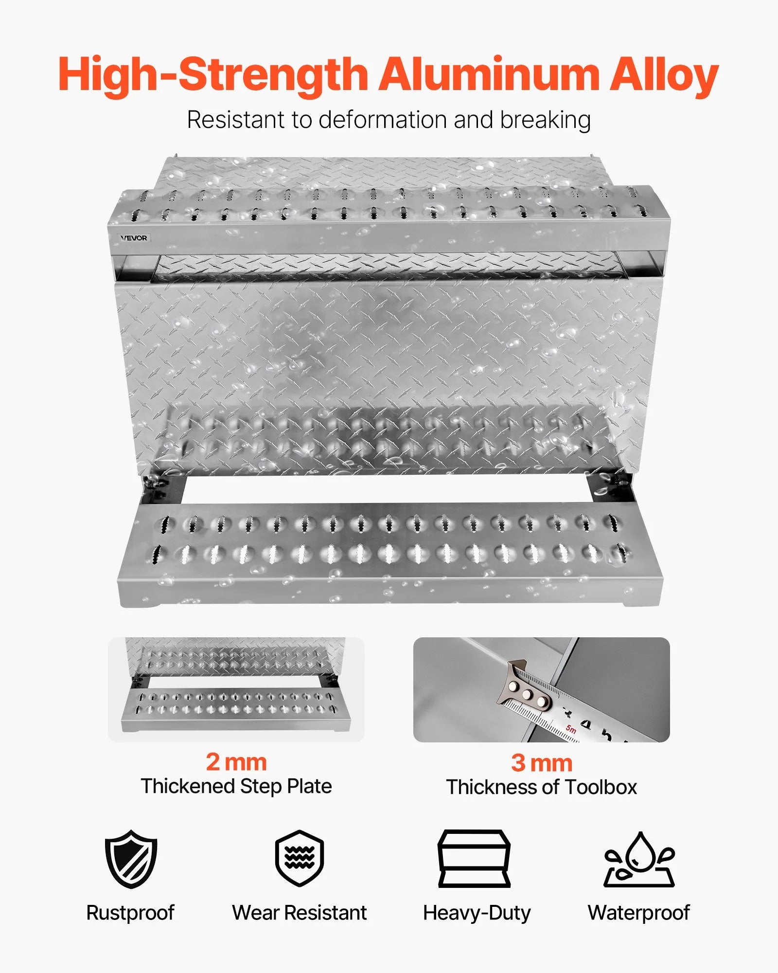 Semi-Truck Step Tool Box, 31" x 30" x 19" Heavy-Duty Aluminum Diamond Plate Toolbox, Waterproof Cab Entry Step Storage Box with Shock-Absorbing Latch for Flatbed, Crane, and Semi Trucks