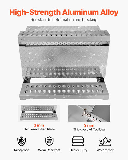 Semi-Truck Step Tool Box, 31" x 30" x 19" Heavy-Duty Aluminum Diamond Plate Toolbox, Waterproof Cab Entry Step Storage Box with Shock-Absorbing Latch for Flatbed, Crane, and Semi Trucks